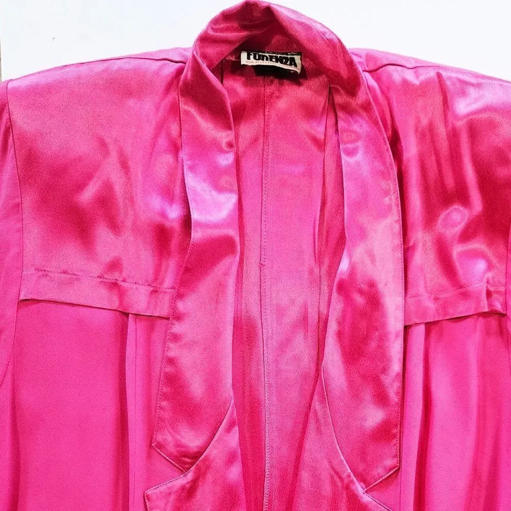 Vintage Forenza 80s Retro Fuchsia Satin Oversized Duster Yoked Waist Pant Set 10